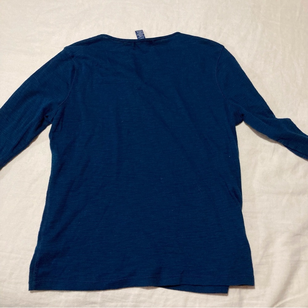 Chaps Navy Blue Henley Top with 3/4 Sleeves and Lace Collar Detail - Picture 9 of 10